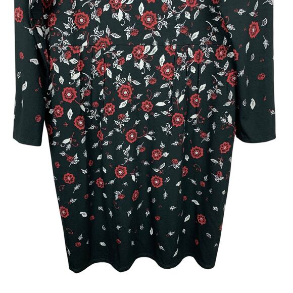 J Jill Wearever Collection Dress Black Red Floral Long Sleeve Stretchy Women's L - Picture 6 of 9